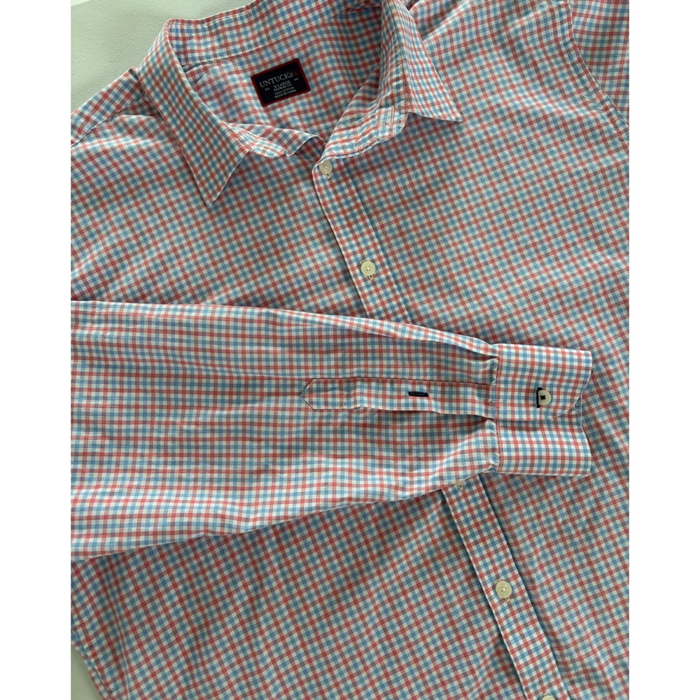 UNTUCKit Mens XL Regular Fit Gingham Check Button Down Shirt Red Blue Cotton